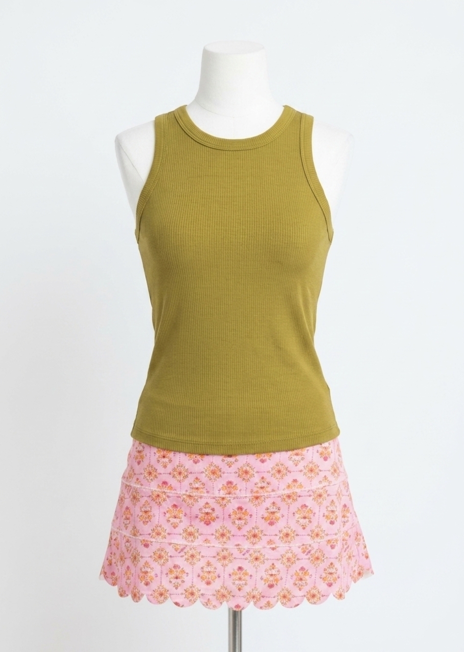 NEW KARLIE solid ribbed tank in olive